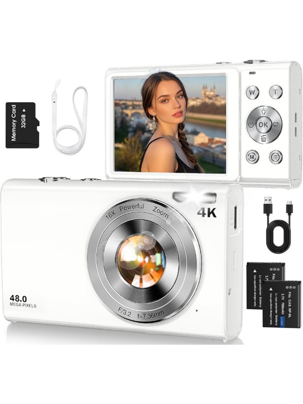 4K 48MP Autofocus Digital Vlogging Camera with 32GB Card for Photography